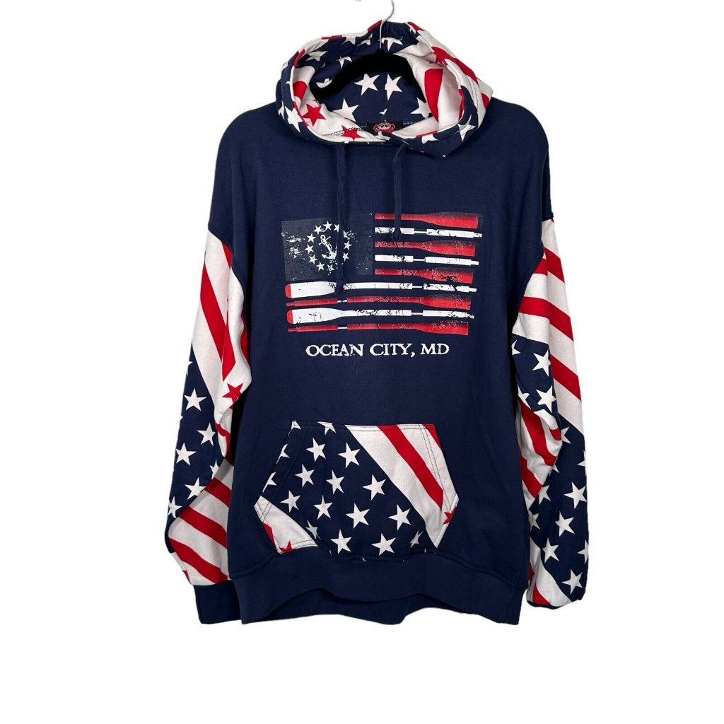 Ocean City Maryland American Flag Patriotic Hoodie Pullover Large W/Tags